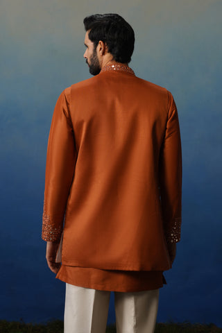 Azeel Rust Short Kurta Jacket Set with Pants