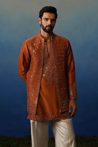 Azeel Rust Short Kurta Jacket Set with Pants