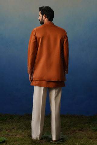Azeel Rust Short Kurta Jacket Set with Pants