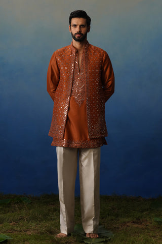 Azeel Rust Short Kurta Jacket Set with Pants
