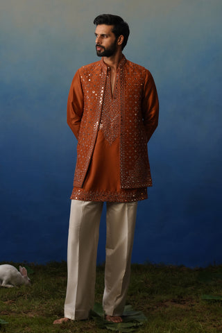 Azeel Rust Short Kurta Jacket Set with Pants