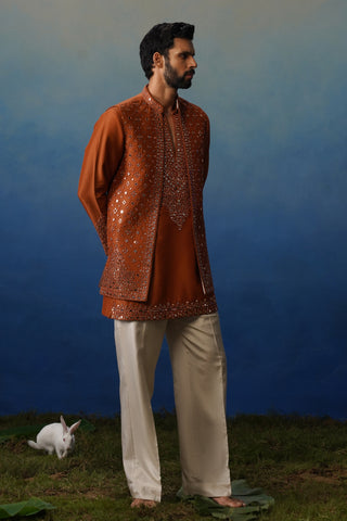 Azeel Rust Short Kurta Jacket Set with Pants