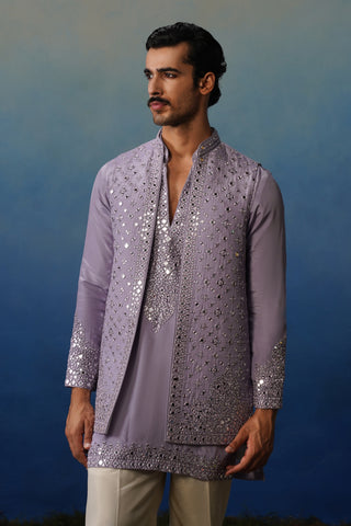 Azeel Lavender V Neck Short Kurta Jacket Set with Pants