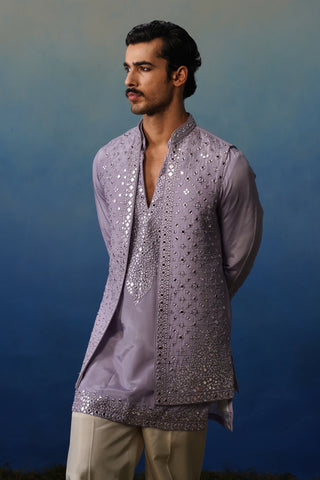 Azeel Lavender V Neck Short Kurta Jacket Set with Pants