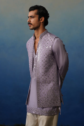 Azeel Lavender V Neck Short Kurta Jacket Set with Pants