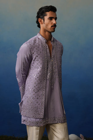Azeel Lavender V Neck Short Kurta Jacket Set with Pants