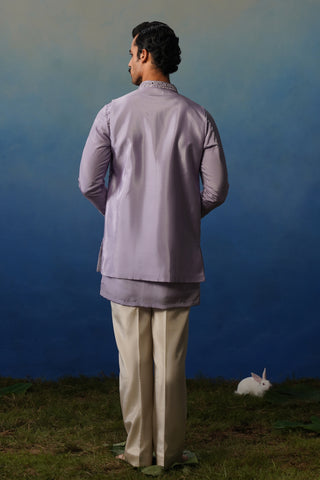 Azeel Lavender V Neck Short Kurta Jacket Set with Pants