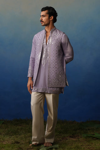Azeel Lavender V Neck Short Kurta Jacket Set with Pants