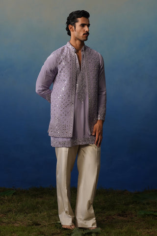 Azeel Lavender V Neck Short Kurta Jacket Set with Pants