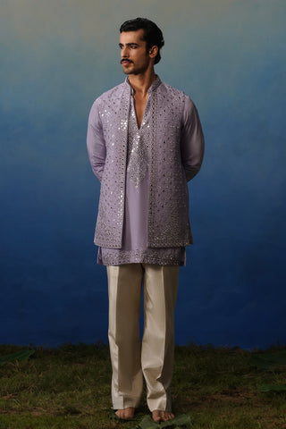 Azeel Lavender V Neck Short Kurta Jacket Set with Pants