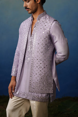 Azeel Lavender V Neck Short Kurta Jacket Set with Pants