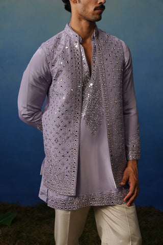 Azeel Lavender V Neck Short Kurta Jacket Set with Pants