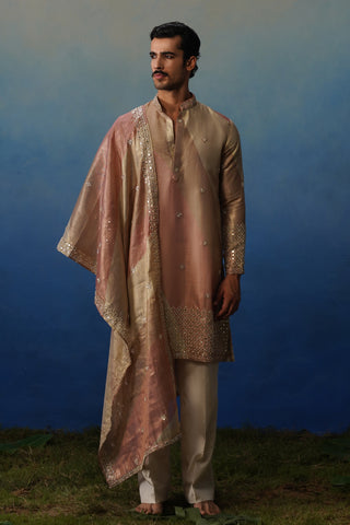 Mirza Peach Kurta Dupatta Set with Pants