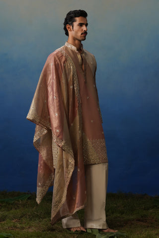 Mirza Peach Kurta Dupatta Set with Pants