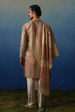 Mirza Peach Kurta Dupatta Set with Pants