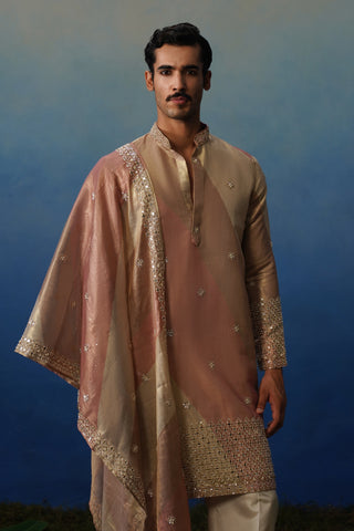 Mirza Peach Kurta Dupatta Set with Pants