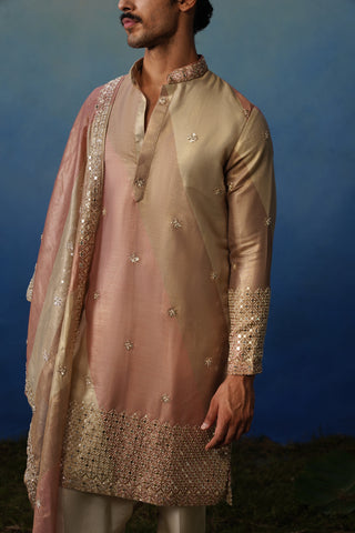 Mirza Peach Kurta Dupatta Set with Pants