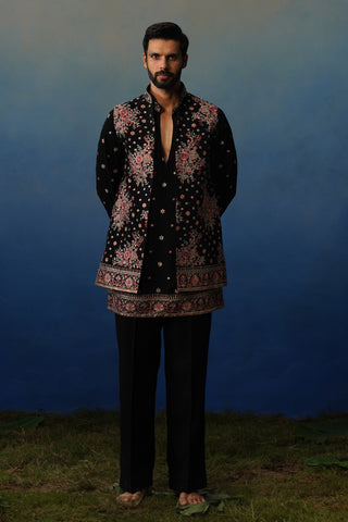Kuber V Neck Kurta Jacket Set with Pants