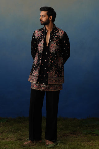 Kuber V Neck Kurta Jacket Set with Pants