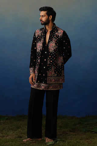 Kuber V Neck Kurta Jacket Set with Pants