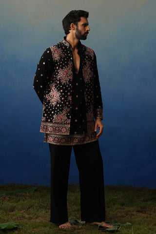 Kuber V Neck Kurta Jacket Set with Pants