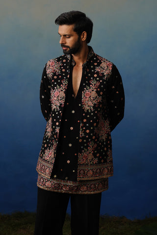 Kuber V Neck Kurta Jacket Set with Pants