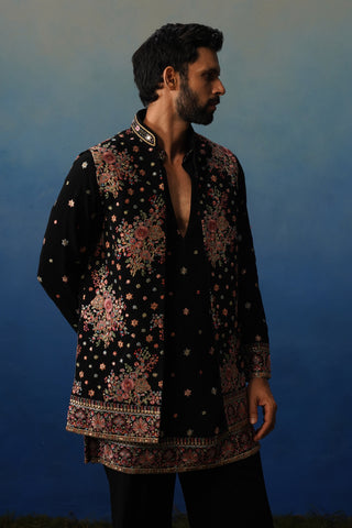 Kuber V Neck Kurta Jacket Set with Pants