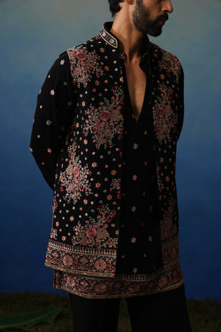 Kuber V Neck Kurta Jacket Set with Pants