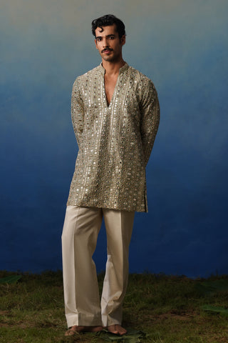 Surya Mehndi V Neck Short Kurta Set with Pants