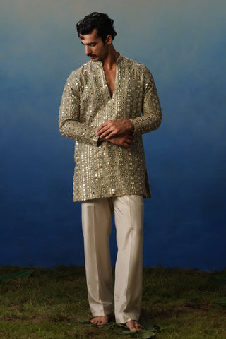 Surya Mehndi V Neck Short Kurta Set with Pants