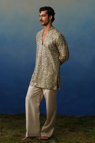 Surya Mehndi V Neck Short Kurta Set with Pants