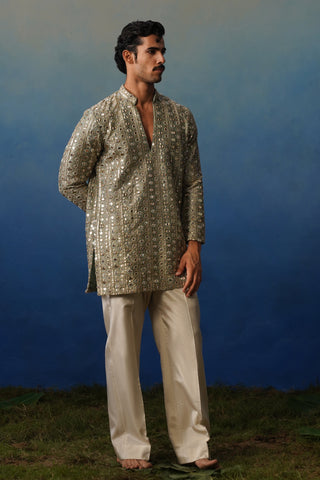 Surya Mehndi V Neck Short Kurta Set with Pants