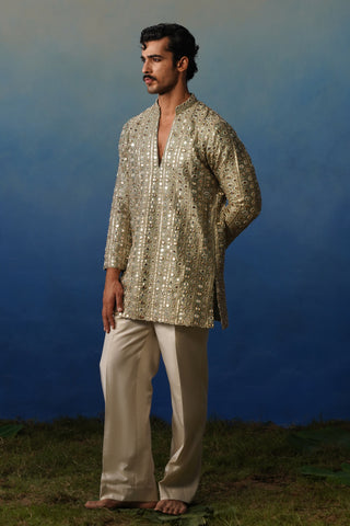 Surya Mehndi V Neck Short Kurta Set with Pants