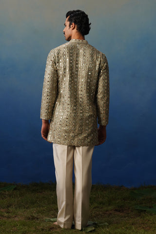 Surya Mehndi V Neck Short Kurta Set with Pants