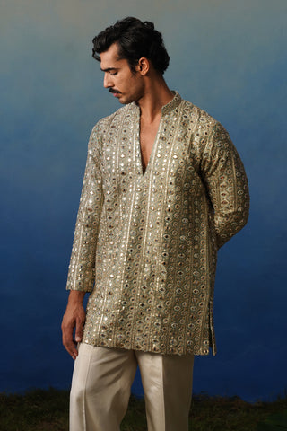 Surya Mehndi V Neck Short Kurta Set with Pants