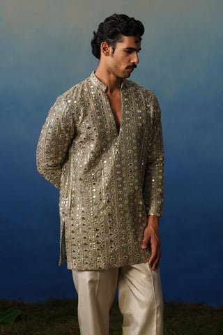 Surya Mehndi V Neck Short Kurta Set with Pants