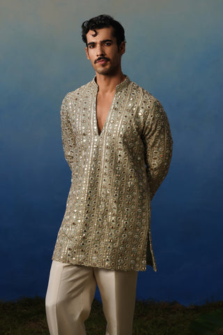 Surya Mehndi V Neck Short Kurta Set with Pants