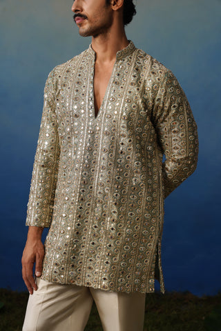 Surya Mehndi V Neck Short Kurta Set with Pants