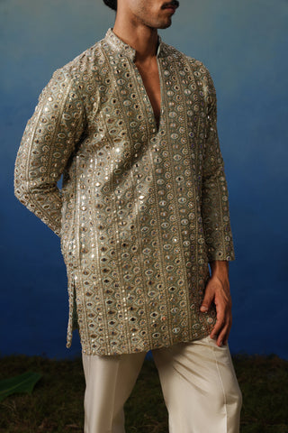 Surya Mehndi V Neck Short Kurta Set with Pants
