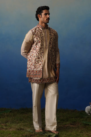Firoz Peach Kurta Jacket Set with Pants