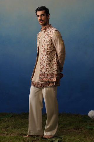 Firoz Peach Kurta Jacket Set with Pants