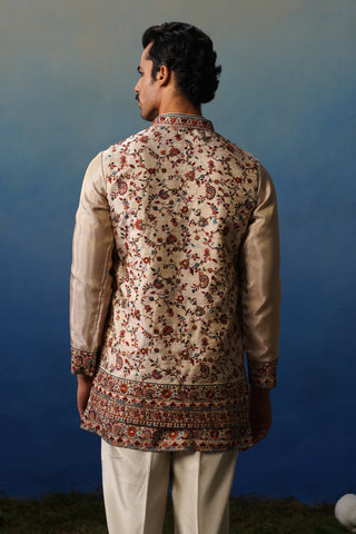 Firoz Peach Kurta Jacket Set with Pants