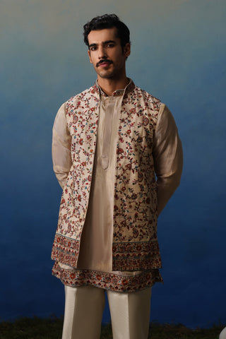 Firoz Peach Kurta Jacket Set with Pants