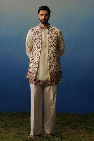 Firoz Cream Kurta Jacket Set with Pants
