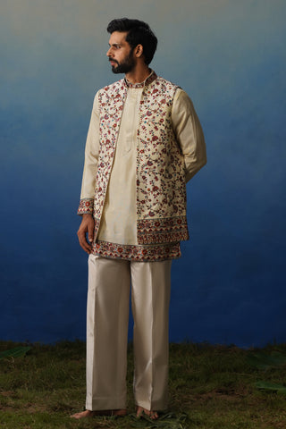 Firoz Cream Kurta Jacket Set with Pants