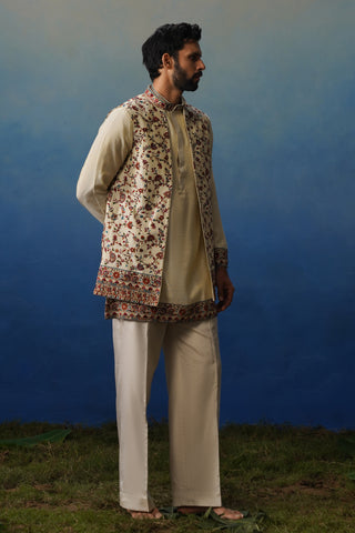Firoz Cream Kurta Jacket Set with Pants