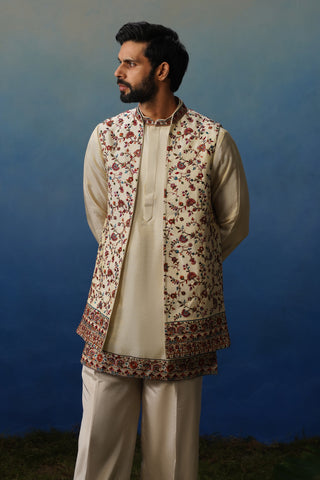 Firoz Cream Kurta Jacket Set with Pants