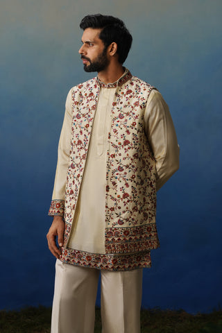 Firoz Cream Kurta Jacket Set with Pants