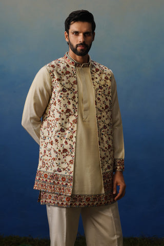 Firoz Cream Kurta Jacket Set with Pants