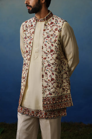 Firoz Cream Kurta Jacket Set with Pants